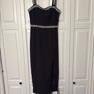Elegant Black Evening Dress with Silver Accents